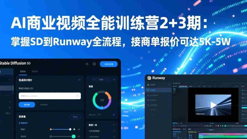 （17235期）AI商业视频全能训练营2+3期：掌握SD到Runway全流程，接商单报价可达5K-5W-轻创网