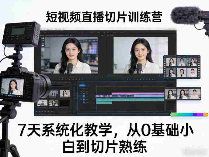 短视频直播切片训练营，7天系统化教学，从0基础小白到切片熟练-轻创网