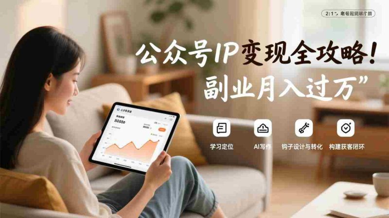 (17275期)公众号IP变现全攻略,学习定位、AI写作、钩子设计与转化,构建获客闭环,副业月入过万-轻创网