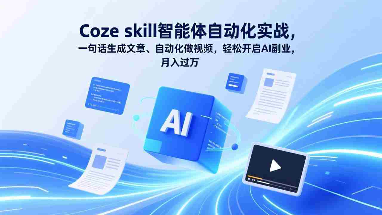 （17399期）Coze skill智能体自动化实战，一句话生成文章、自动化做视频，轻松开启AI副业，月入过万-轻创网