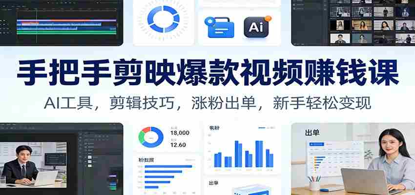 手把手剪映爆款视频赚钱课：AI工具，剪辑技巧，涨粉出单，新手轻松变现-轻创网