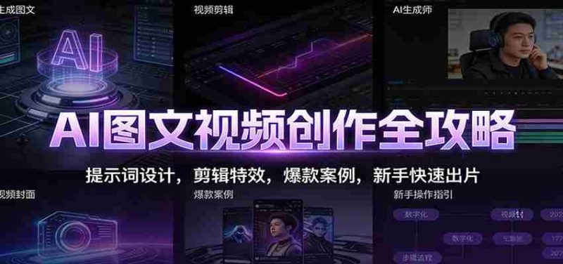 AI图文视频创作全攻略：提示词设计，剪辑特效，爆款案例，新手快速出片-轻创网