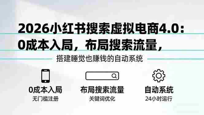（17659期）2026小红书搜索虚拟电商4.0：0成本入局，布局搜索流量，搭建睡觉也赚钱的自动系统-轻创网