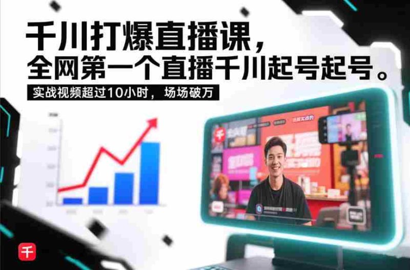 千川打爆直播课,全网第一个直播千川起号录屏实战的,实战视频超过10小时,场场破万-轻创网