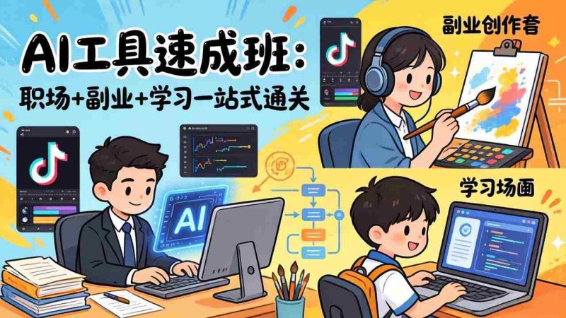 （17650期）AI工具速成班：职场+副业+学习一站式通关，20+爆款类型+剪映技巧+抖音算法，0基础快速上手-轻创网