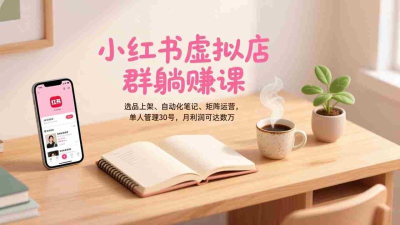 (17072期)小红书虚拟店群躺赚课,选品上架、自动化笔记、矩阵运营,单人管理30号,月利润可达数万-轻创网