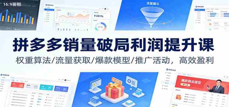 拼多多销量破局利润提升课:权重算法/流量获取/爆款模型/推广活动,高效盈利-轻创网