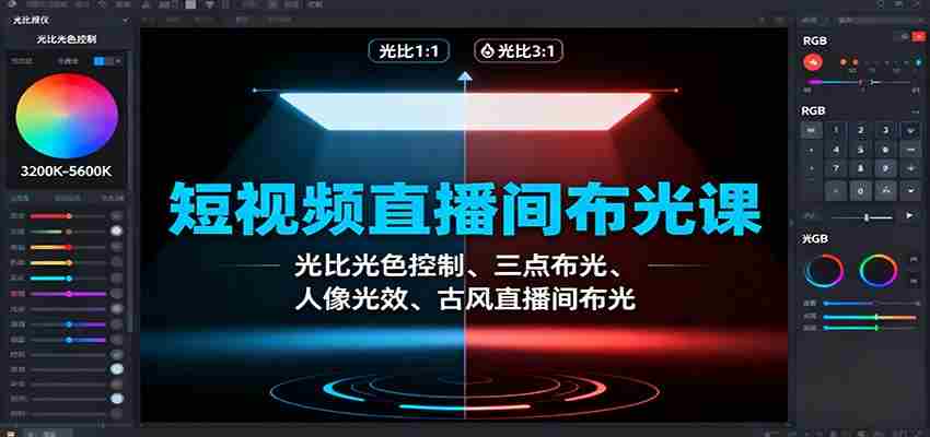 短视频直播间布光课：光比光色控制、三点布光、人像光效、古风直播间布光-轻创网