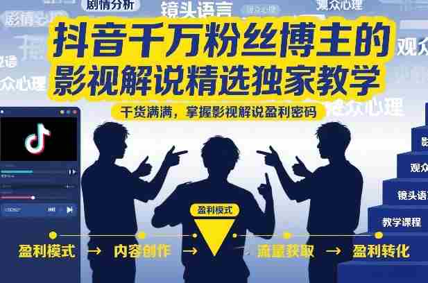 抖音千万粉丝博主的影视解说精选独家教学，干货满满，掌握影视解说盈利密码-轻创网