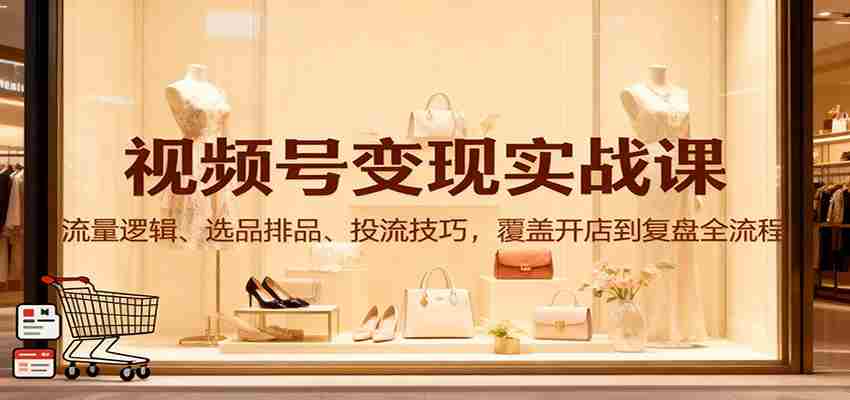 视频号变现实战课：流量逻辑、选品排品、投流技巧，覆盖开店到复盘全流程-轻创网