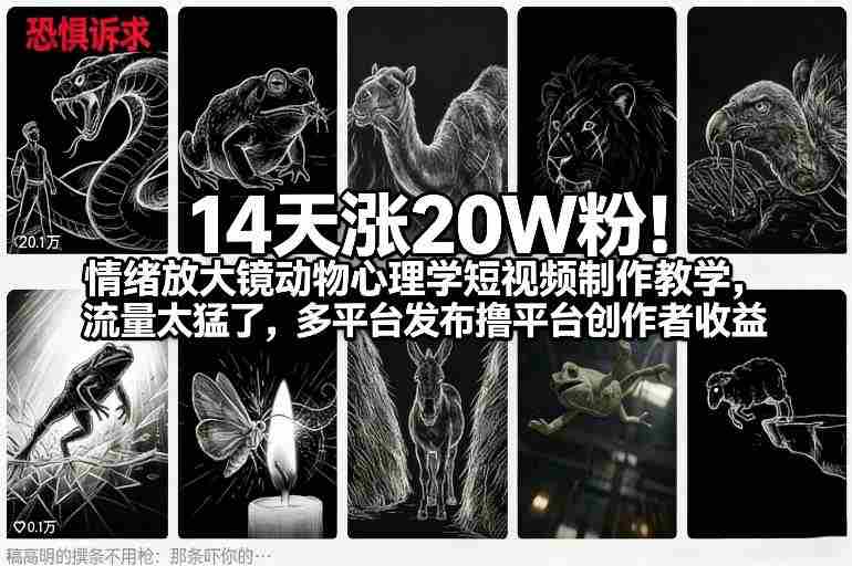 14天涨20W粉！情绪放大镜动物心理学短视频制作教学，流量太猛了，多平台发布撸平台创作者收益-轻创网